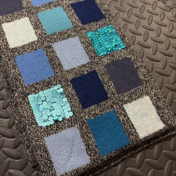 Gap Reversible Scarf Womens OSFA Multi 100% Lambswool Color Box Pattern Sequined - Picture 3 of 6